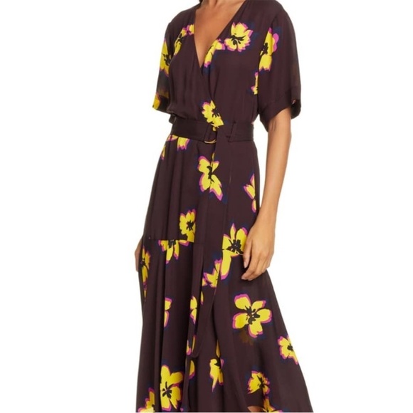 A.L.C. Claire Floral Print Midi Wrap 100% Silk Dress Size 4 - Picture 4 of 11